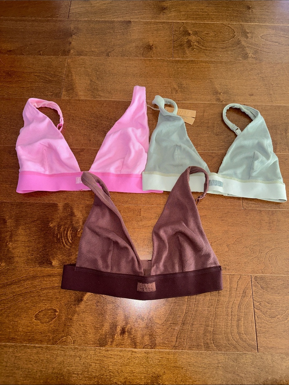 SKIMS COTTON RIB Plunge Bralette Limited Edition Bubble Gum, Mineral, Garnet S